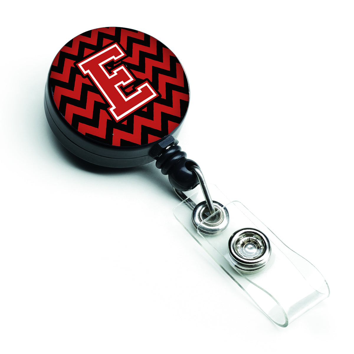 Letter E Chevron Black and Red   Retractable Badge Reel CJ1047-EBR