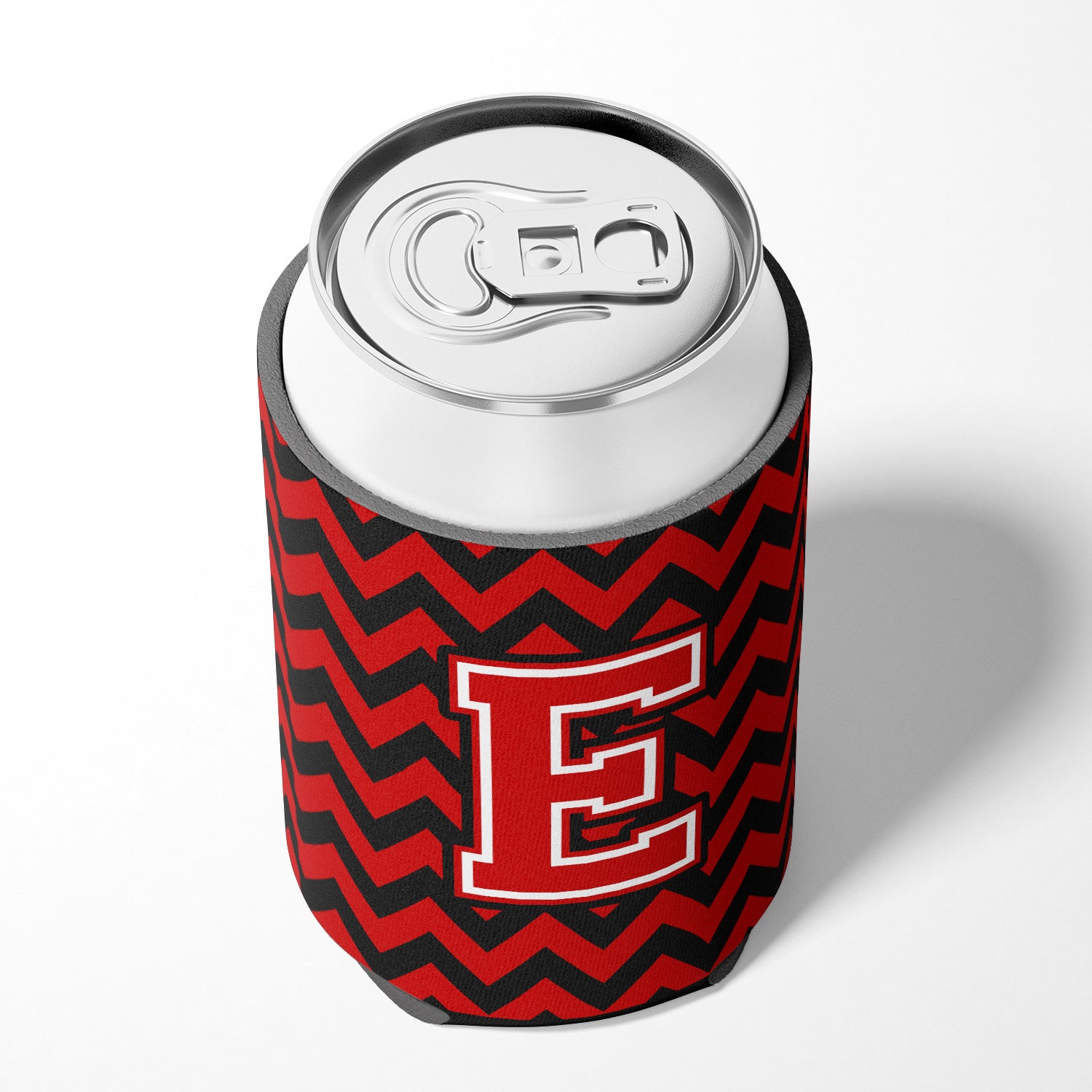 Letter E Chevron Black and Red   Can or Bottle Hugger CJ1047-ECC.