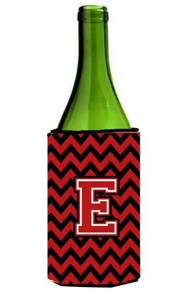Letter E Chevron Black and Red   Wine Bottle Beverage Insulator Hugger CJ1047-ELITERK by Caroline&#39;s Treasures