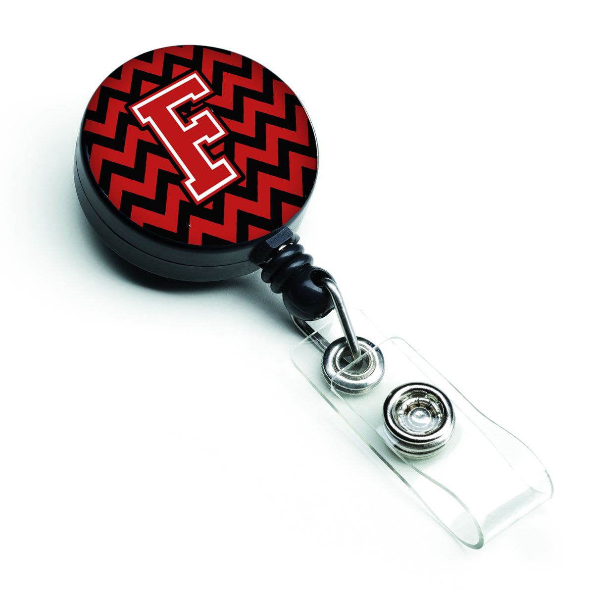 Letter F Chevron Black and Red   Retractable Badge Reel CJ1047-FBR.