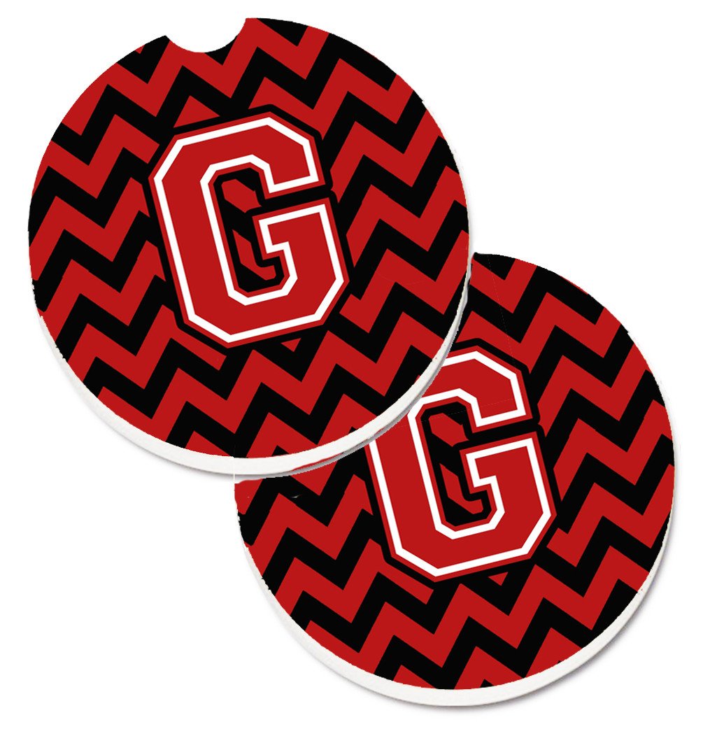 Letter G Chevron Black and Red   Set of 2 Cup Holder Car Coasters CJ1047-GCARC by Caroline&#39;s Treasures