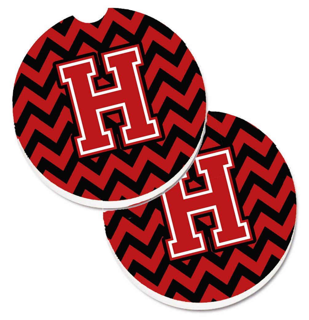 Letter H Chevron Black and Red   Set of 2 Cup Holder Car Coasters CJ1047-HCARC by Caroline's Treasures