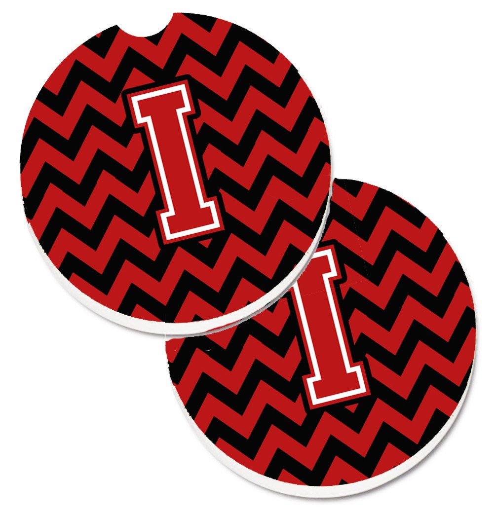 Letter I Chevron Black and Red   Set of 2 Cup Holder Car Coasters CJ1047-ICARC by Caroline&#39;s Treasures