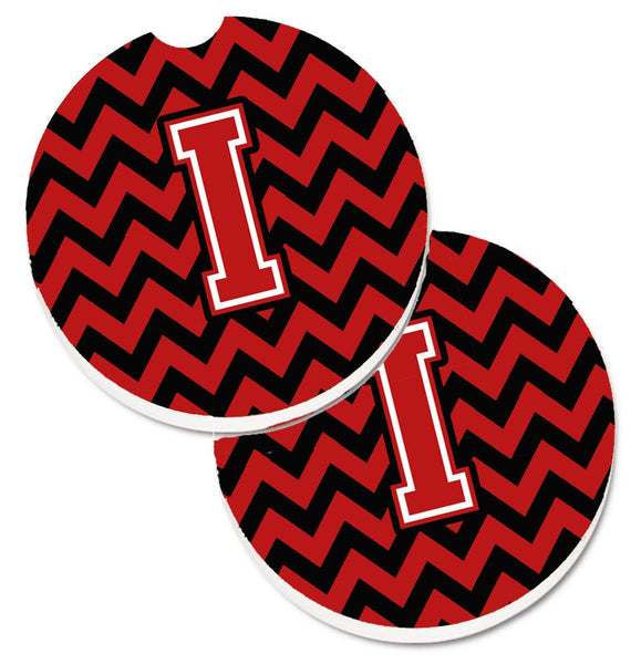 Letter I Chevron Black and Red   Set of 2 Cup Holder Car Coasters CJ1047-ICARC by Caroline's Treasures