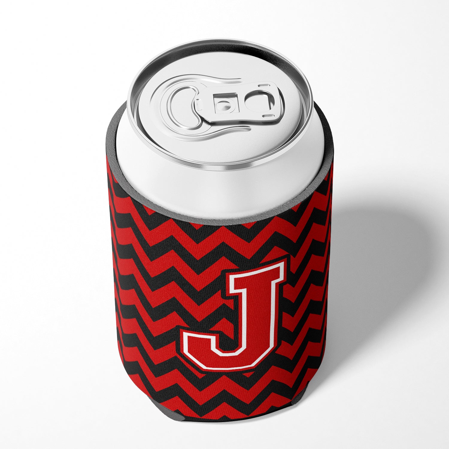 Letter J Chevron Black and Red   Can or Bottle Hugger CJ1047-JCC