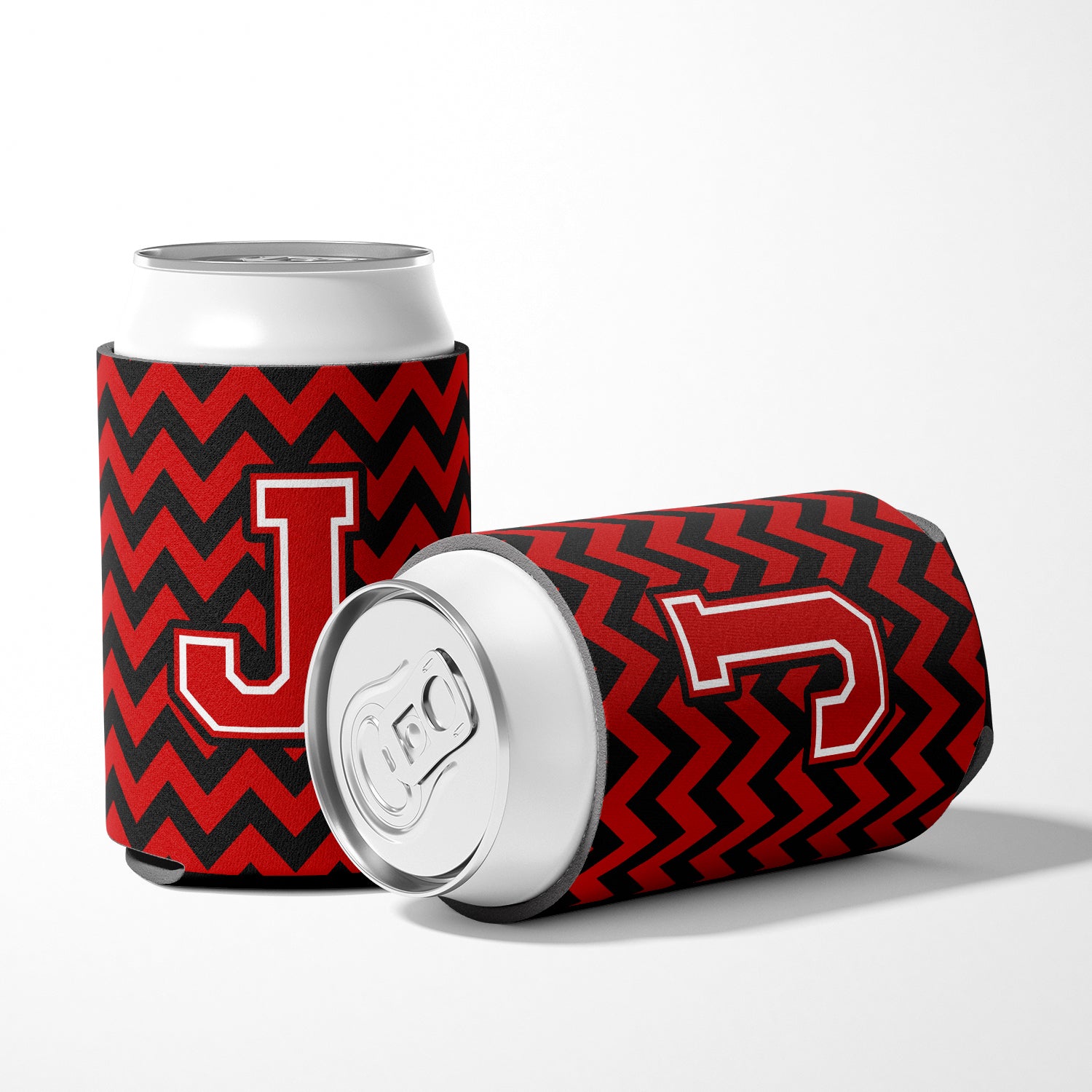 Letter J Chevron Black and Red   Can or Bottle Hugger CJ1047-JCC.