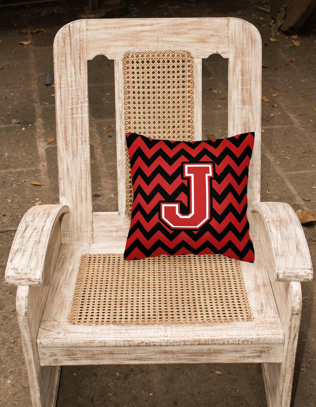 Letter J Chevron Black and Red   Fabric Decorative Pillow CJ1047-JPW1414 by Caroline's Treasures