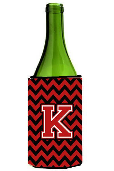 Letter K Chevron Black and Red   Wine Bottle Beverage Insulator Hugger CJ1047-KLITERK by Caroline&#39;s Treasures