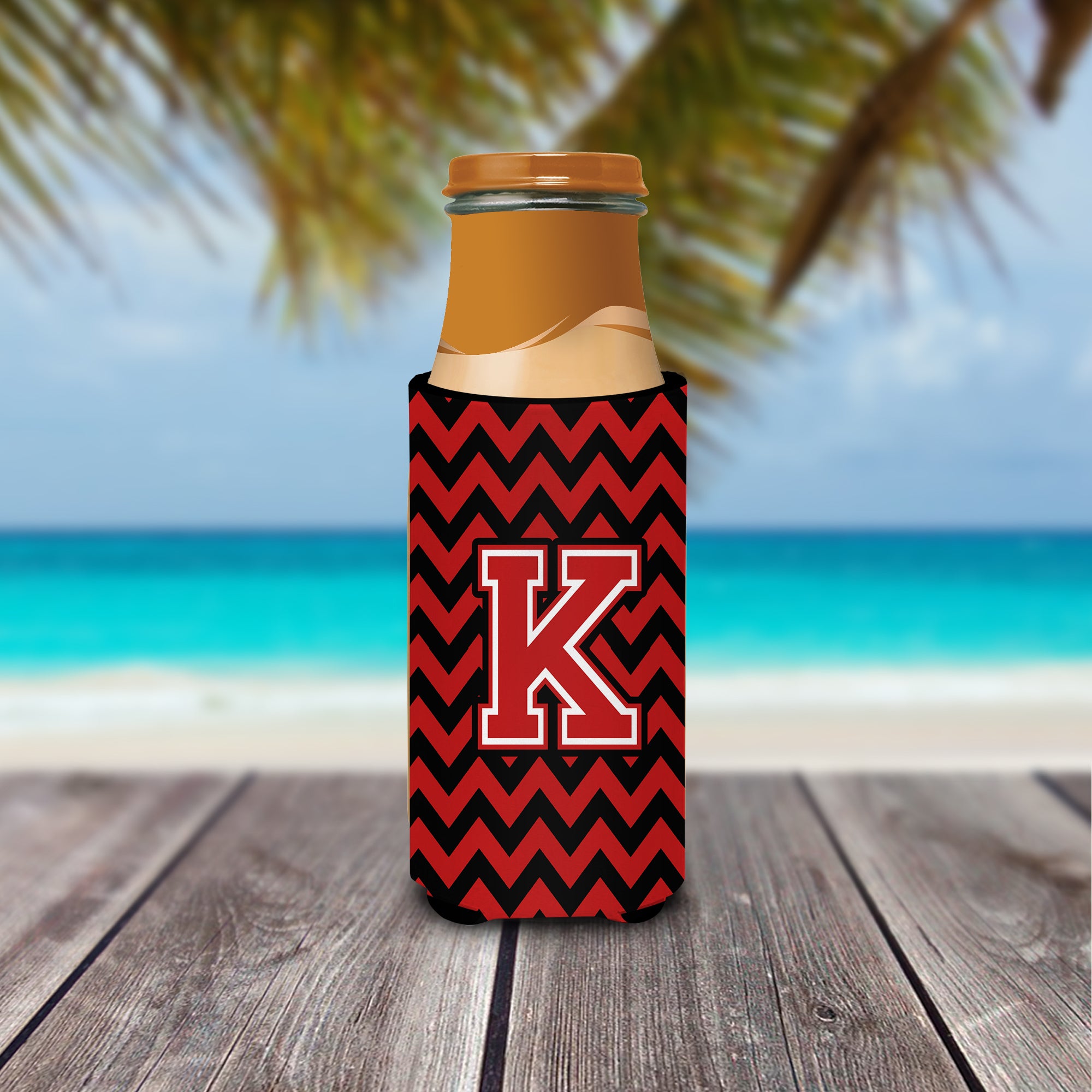 Letter K Chevron Black and Red   Ultra Beverage Insulators for slim cans CJ1047-KMUK.