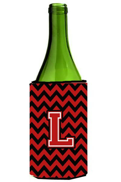 Letter L Chevron Black and Red   Wine Bottle Beverage Insulator Hugger CJ1047-LLITERK by Caroline&#39;s Treasures