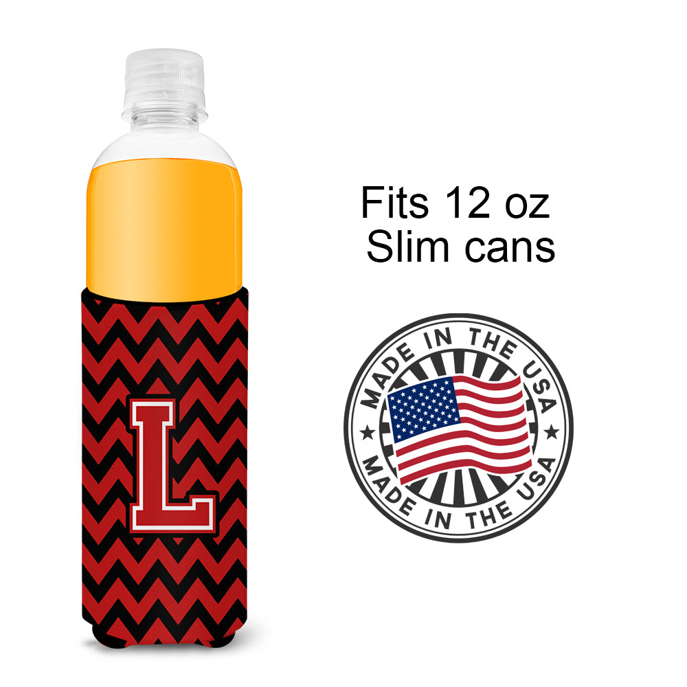 Letter L Chevron Black and Red   Ultra Beverage Insulators for slim cans CJ1047-LMUK.