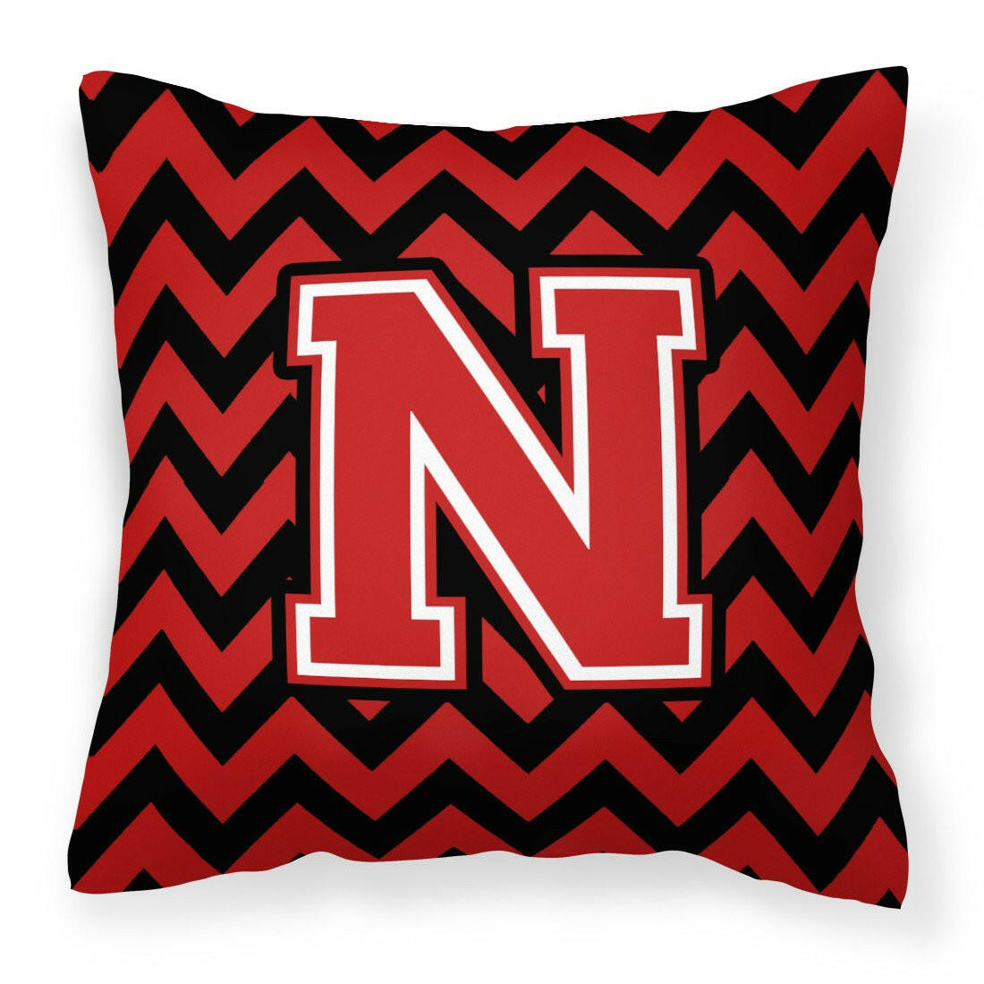Letter N Chevron Black and Red   Fabric Decorative Pillow CJ1047-NPW1414 by Caroline's Treasures
