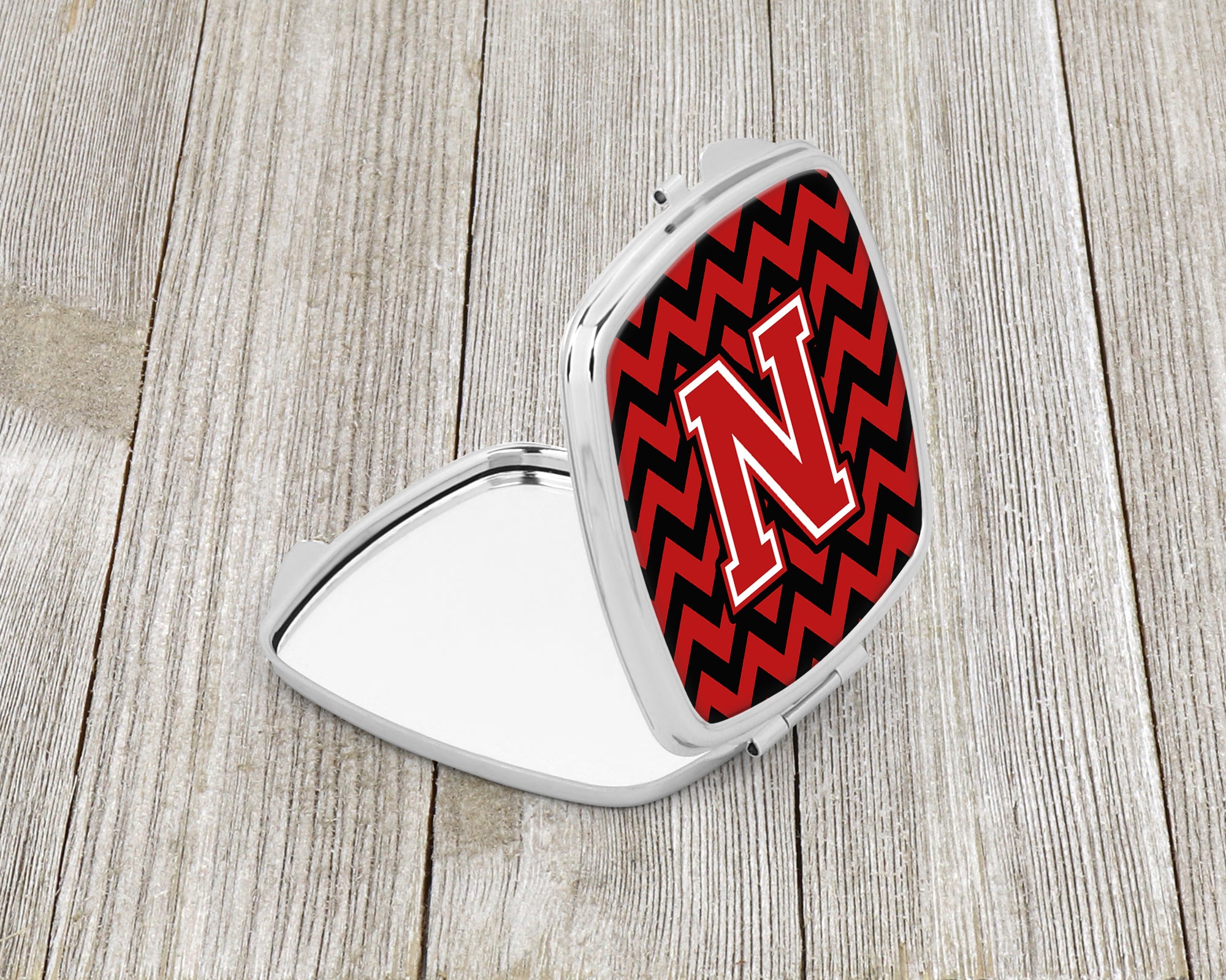 Letter N Chevron Black and Red   Compact Mirror CJ1047-NSCM  the-store.com.