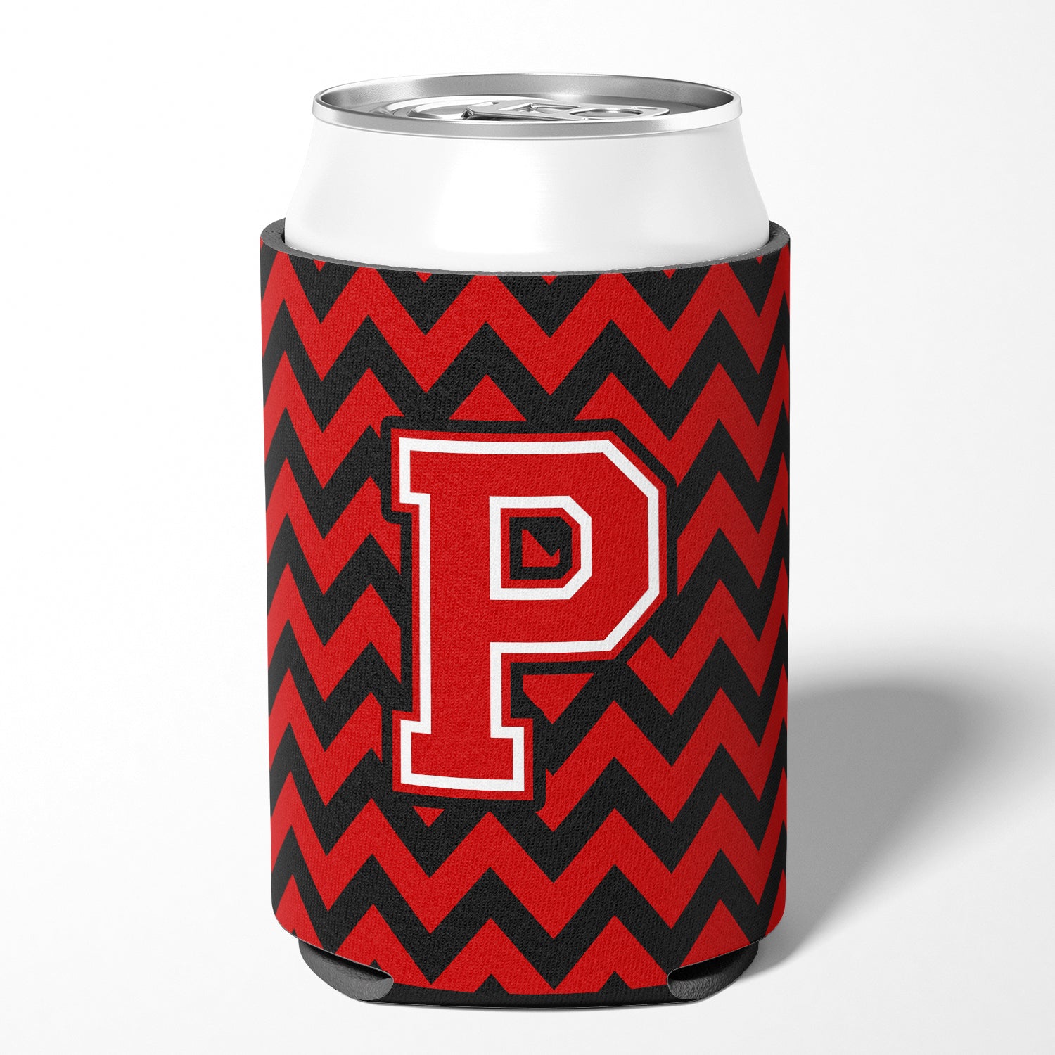 Letter P Chevron Black and Red   Can or Bottle Hugger CJ1047-PCC