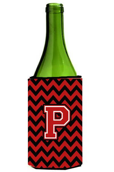 Letter P Chevron Black and Red   Wine Bottle Beverage Insulator Hugger CJ1047-PLITERK by Caroline&#39;s Treasures