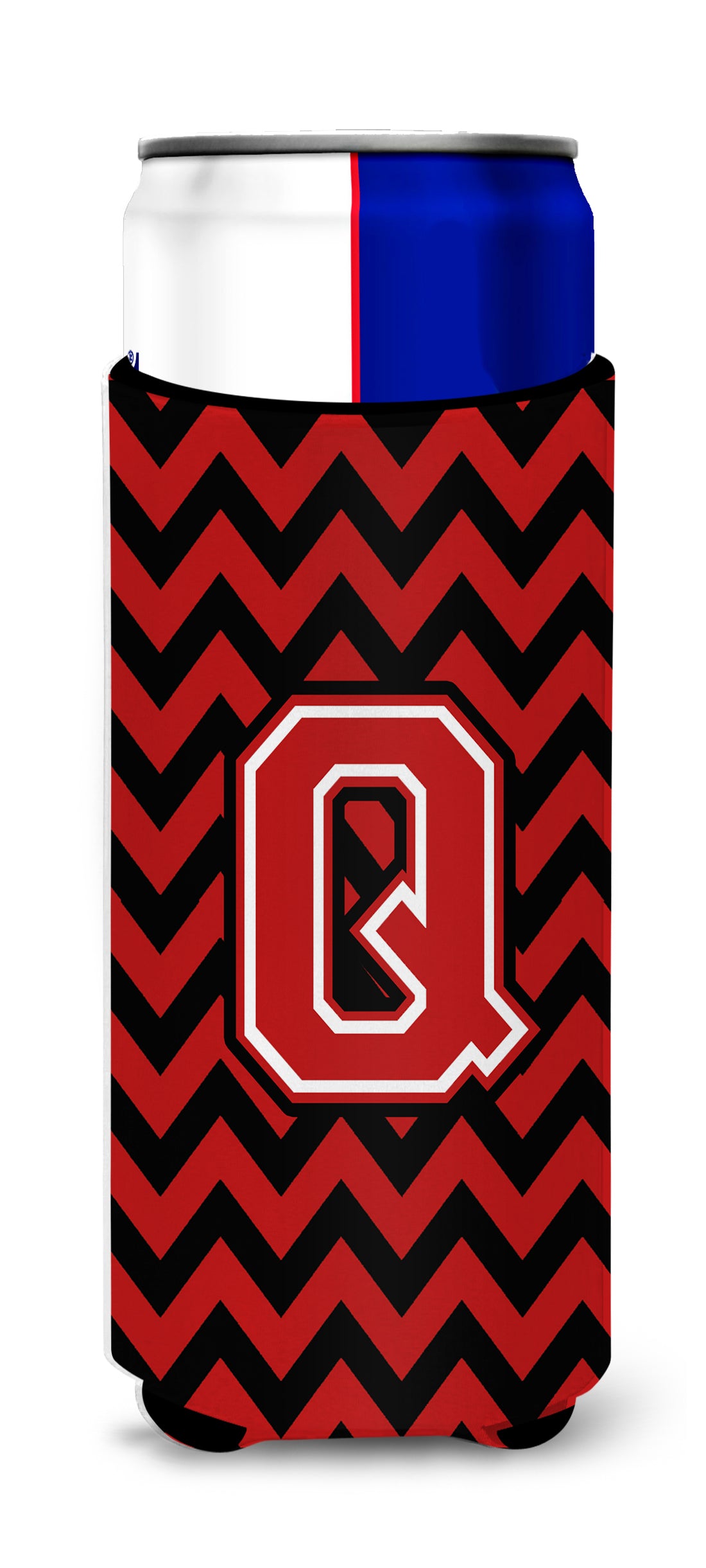 Letter Q Chevron Black and Red   Ultra Beverage Insulators for slim cans CJ1047-QMUK.