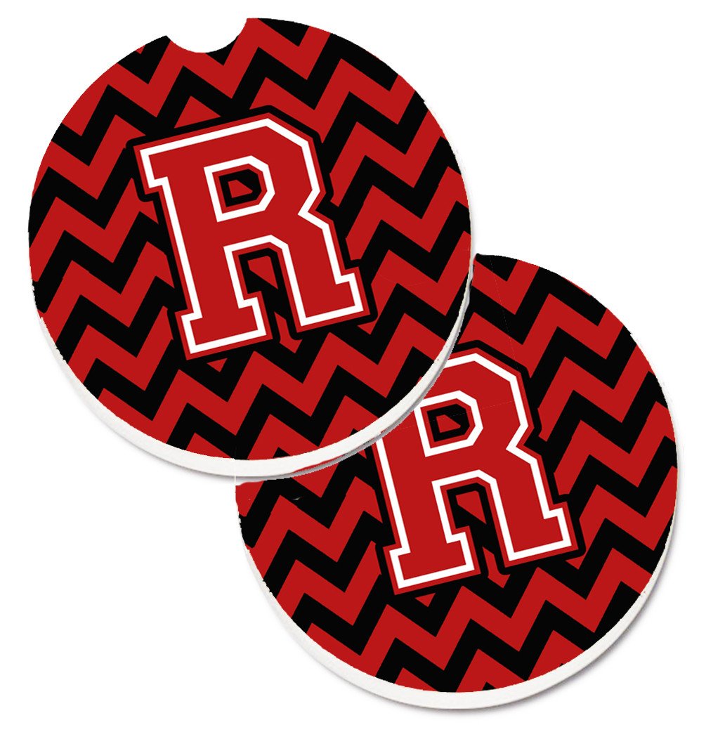 Letter R Chevron Black and Red   Set of 2 Cup Holder Car Coasters CJ1047-RCARC by Caroline's Treasures