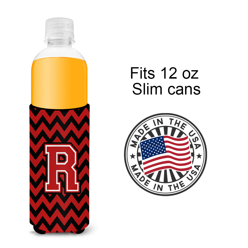 Letter R Chevron Black and Red   Ultra Beverage Insulators for slim cans CJ1047-RMUK.
