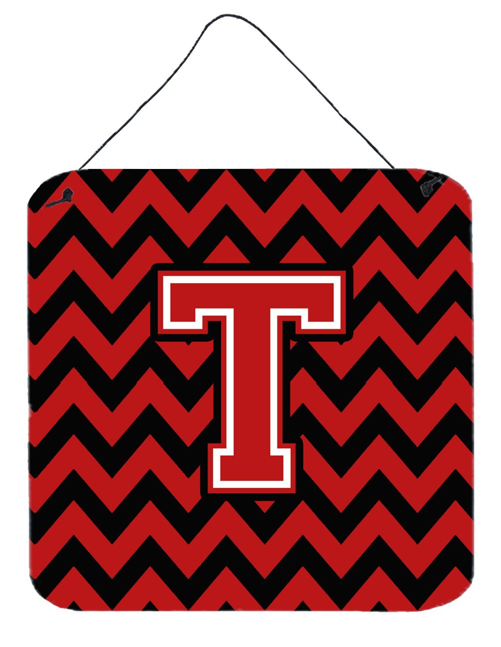 Letter T Chevron Black and Red   Wall or Door Hanging Prints CJ1047-TDS66 by Caroline&#39;s Treasures