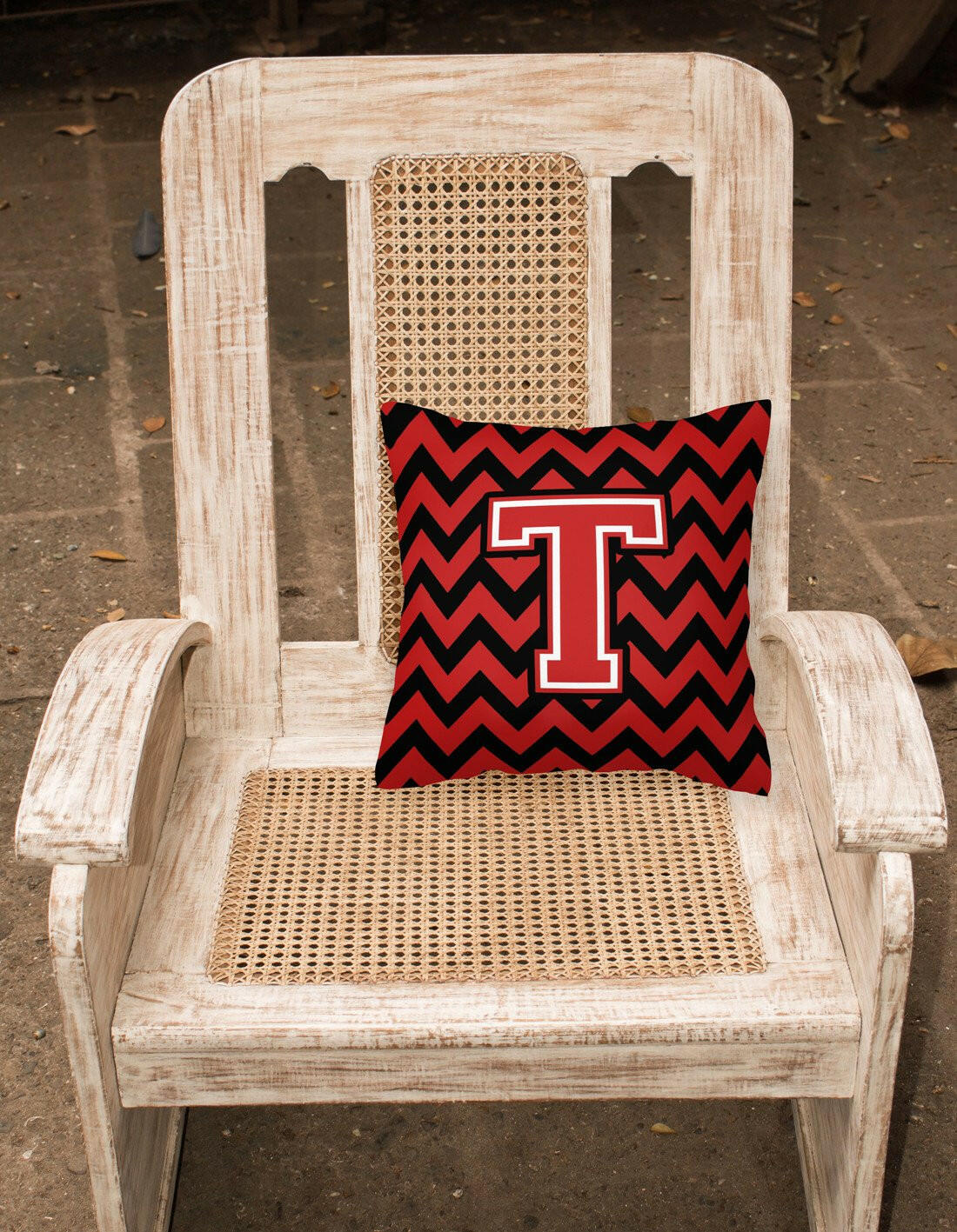 Letter T Chevron Black and Red   Fabric Decorative Pillow CJ1047-TPW1414 by Caroline's Treasures