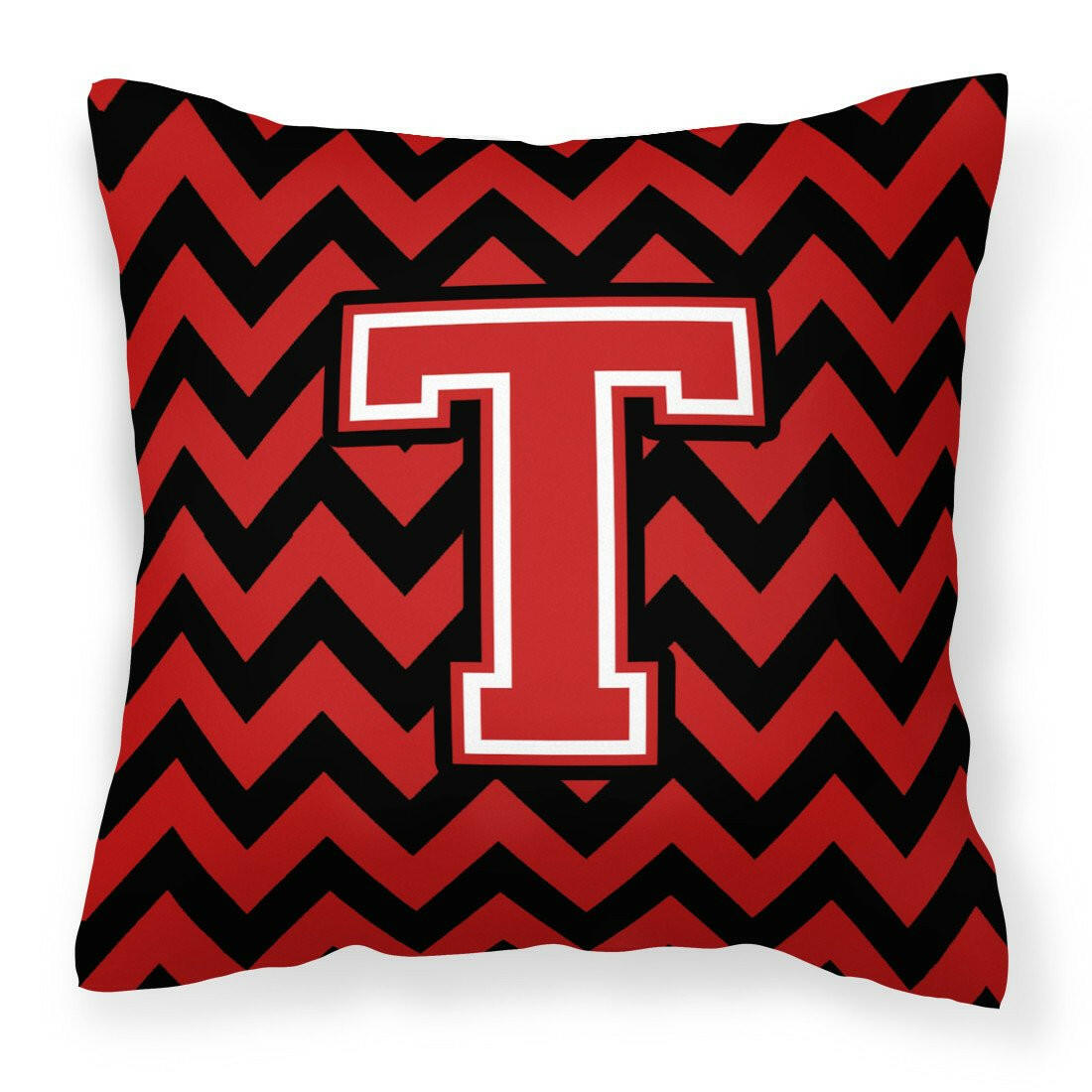 Letter T Chevron Black and Red   Fabric Decorative Pillow CJ1047-TPW1414 by Caroline's Treasures