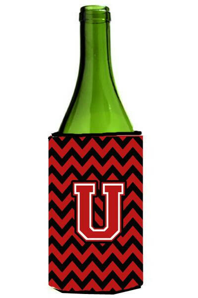 Letter U Chevron Black and Red   Wine Bottle Beverage Insulator Hugger CJ1047-ULITERK by Caroline&#39;s Treasures