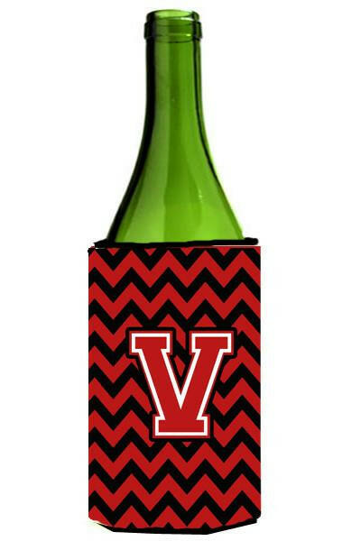 Letter V Chevron Black and Red   Wine Bottle Beverage Insulator Hugger CJ1047-VLITERK by Caroline&#39;s Treasures