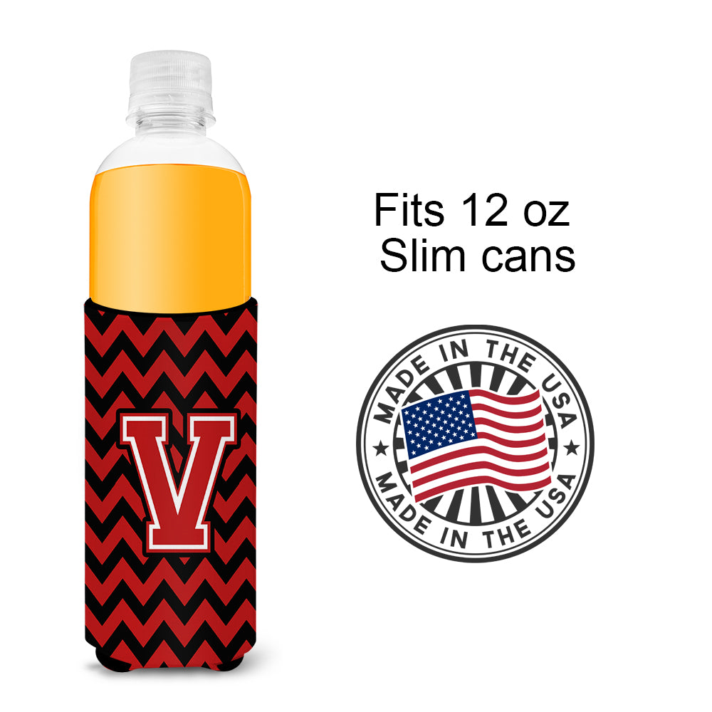 Letter V Chevron Black and Red   Ultra Beverage Insulators for slim cans CJ1047-VMUK.