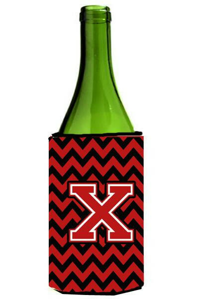 Letter X Chevron Black and Red   Wine Bottle Beverage Insulator Hugger CJ1047-XLITERK by Caroline&#39;s Treasures
