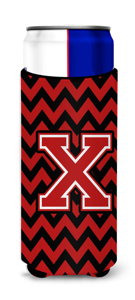 Letter X Chevron Black and Red   Ultra Beverage Insulators for slim cans CJ1047-XMUK