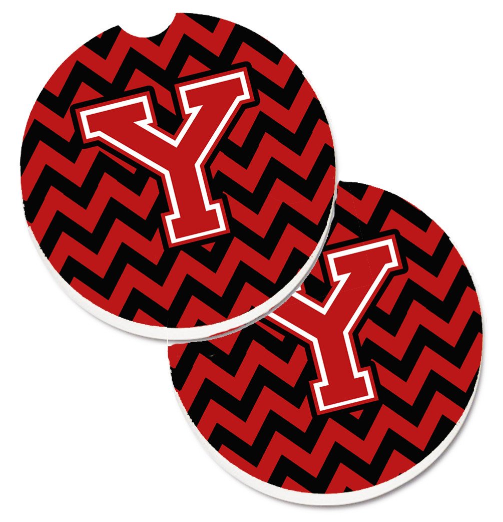Letter Y Chevron Black and Red   Set of 2 Cup Holder Car Coasters CJ1047-YCARC by Caroline's Treasures