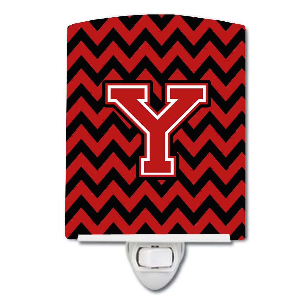 Letter Y Chevron Black and Red   Ceramic Night Light CJ1047-YCNL - the-store.com