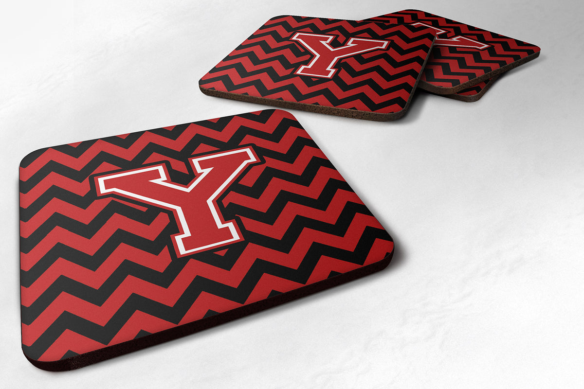 Letter Y Chevron Black and Red   Foam Coaster Set of 4 CJ1047-YFC - the-store.com