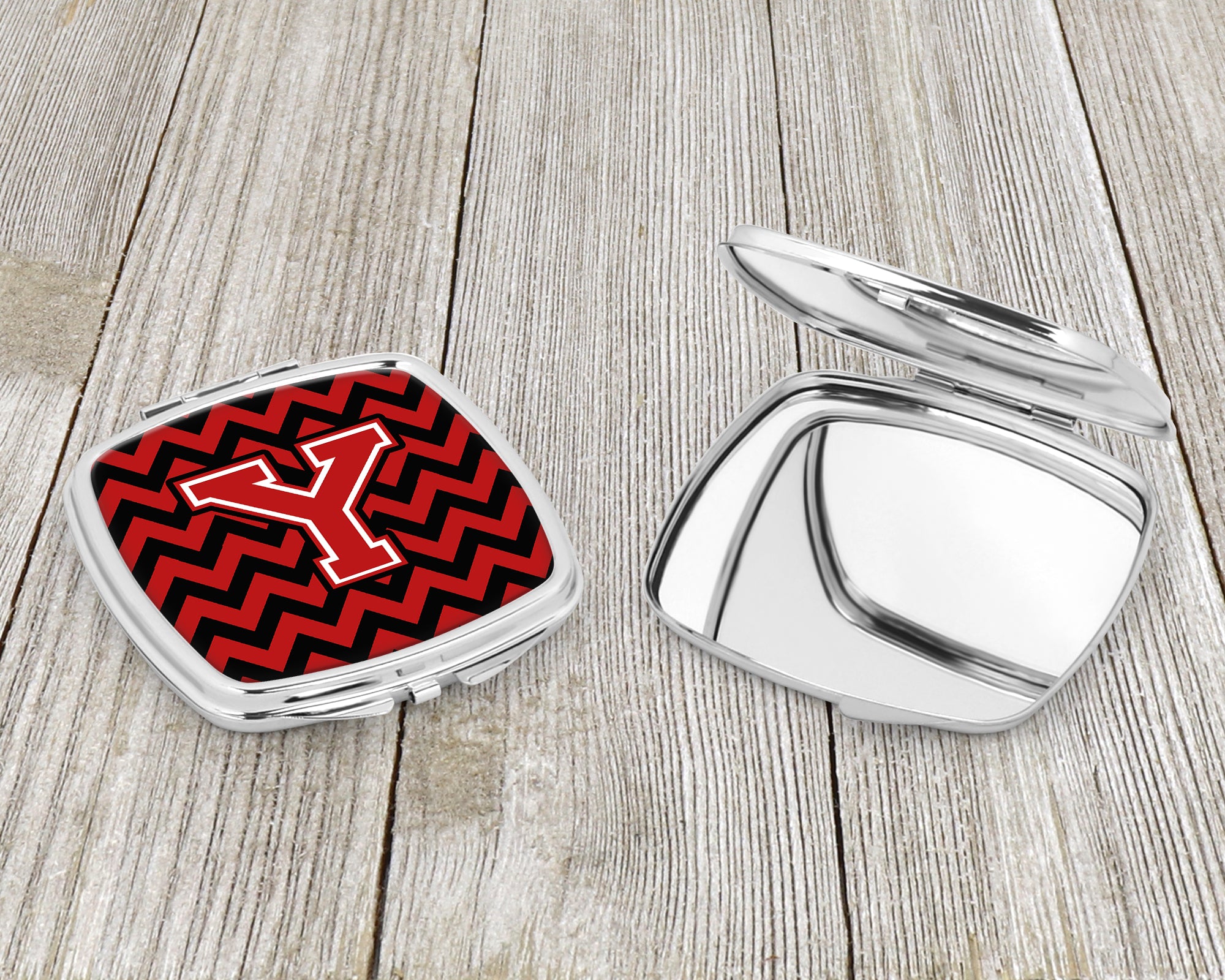 Letter Y Chevron Black and Red   Compact Mirror CJ1047-YSCM  the-store.com.