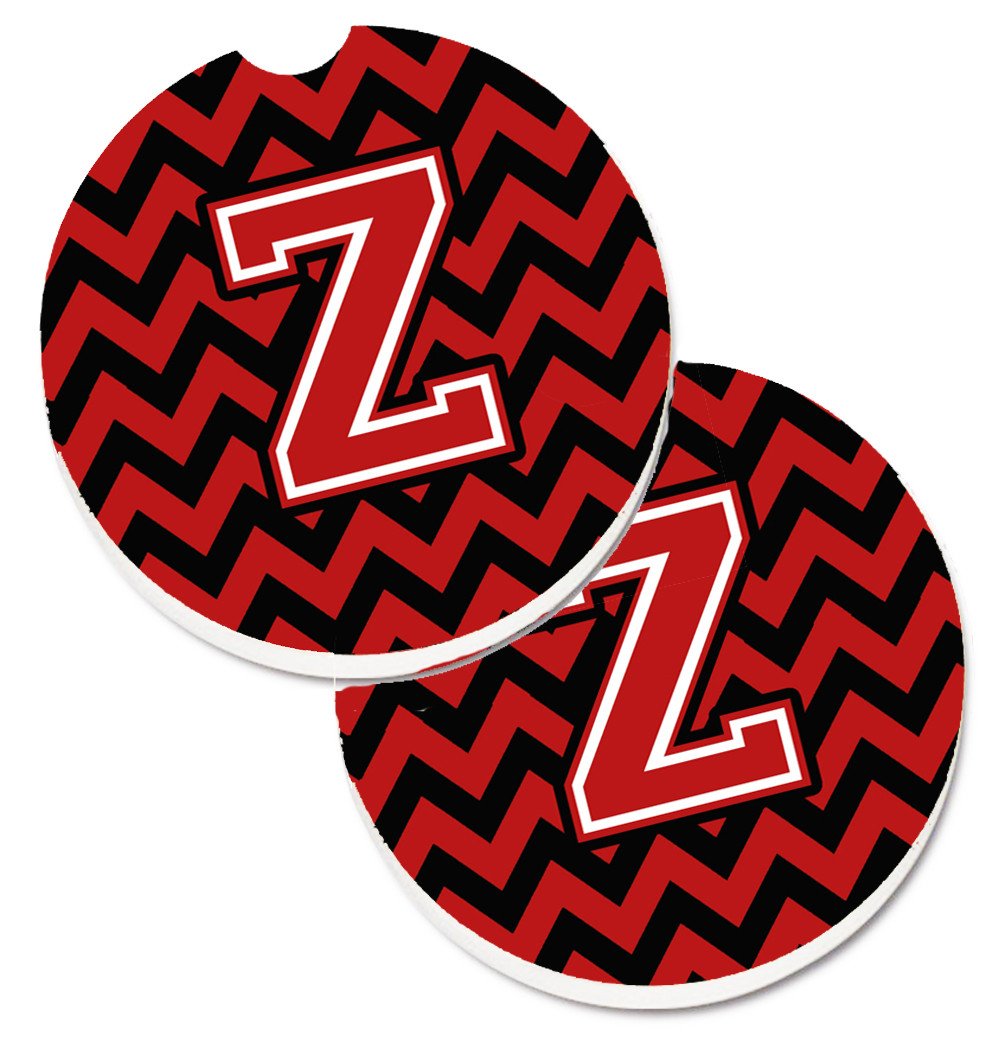 Letter Z Chevron Black and Red   Set of 2 Cup Holder Car Coasters CJ1047-ZCARC by Caroline's Treasures