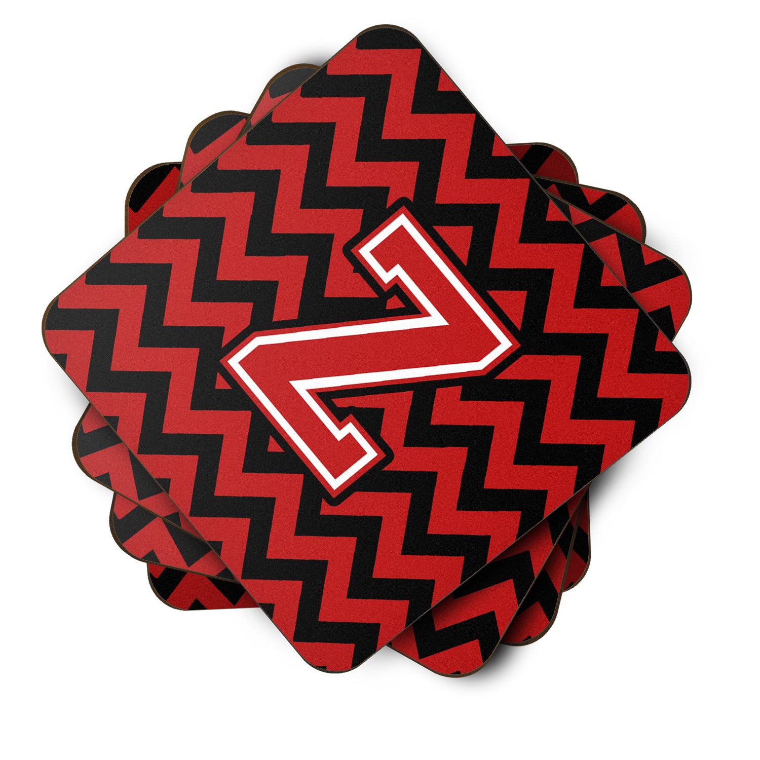 Letter Z Chevron Black and Red   Foam Coaster Set of 4 CJ1047-ZFC - the-store.com