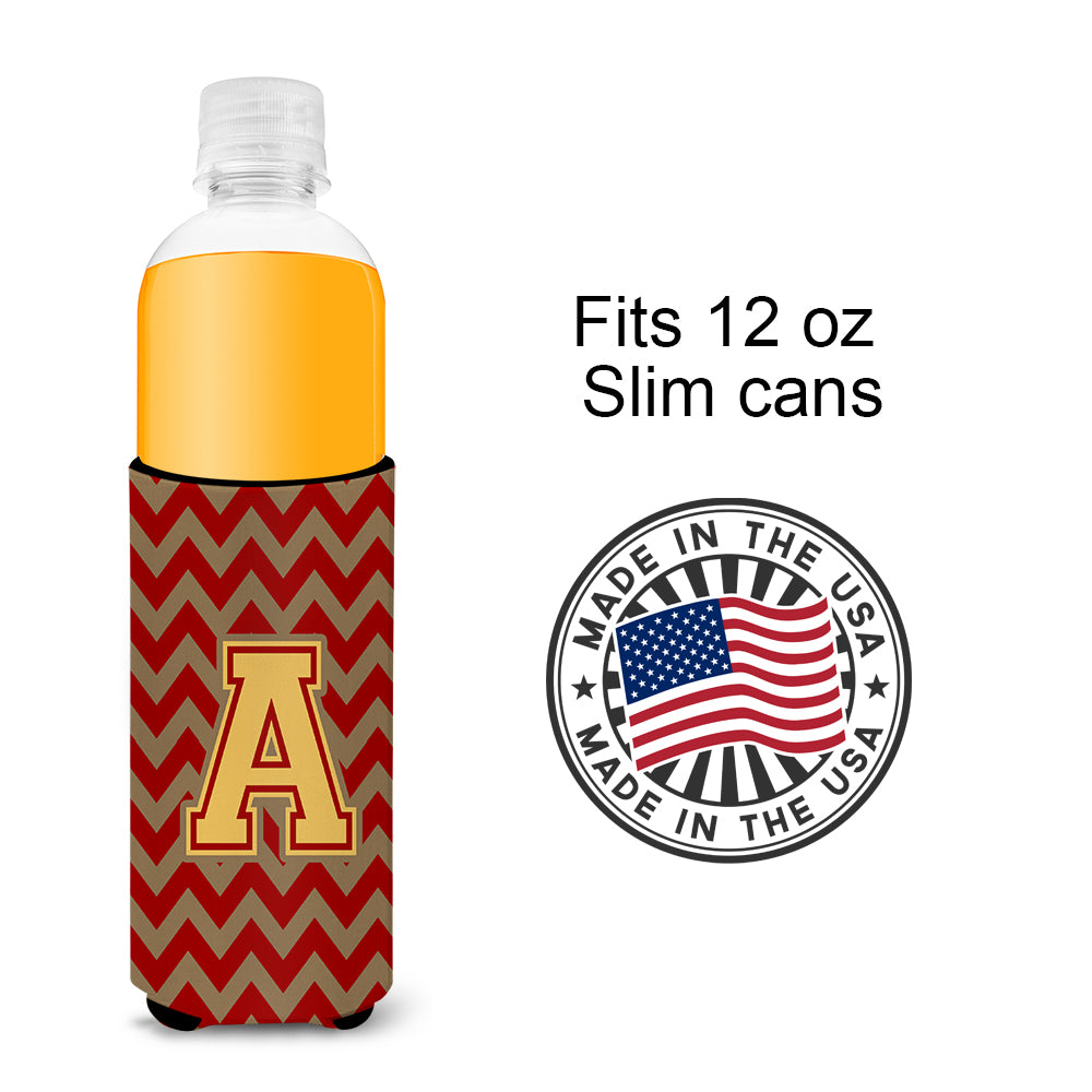 Letter A Chevron Garnet and Gold  Ultra Beverage Insulators for slim cans CJ1048-AMUK.