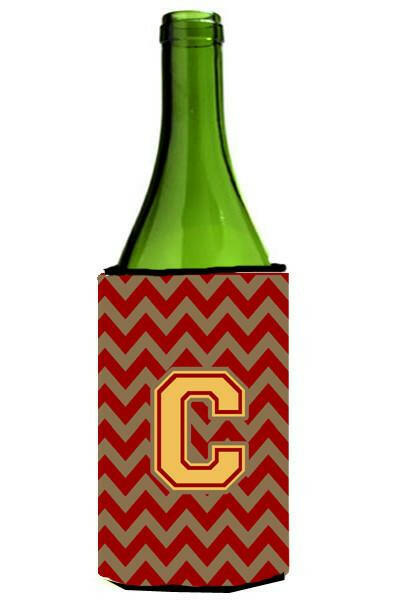 Letter C Chevron Garnet and Gold  Wine Bottle Beverage Insulator Hugger CJ1048-CLITERK by Caroline&#39;s Treasures
