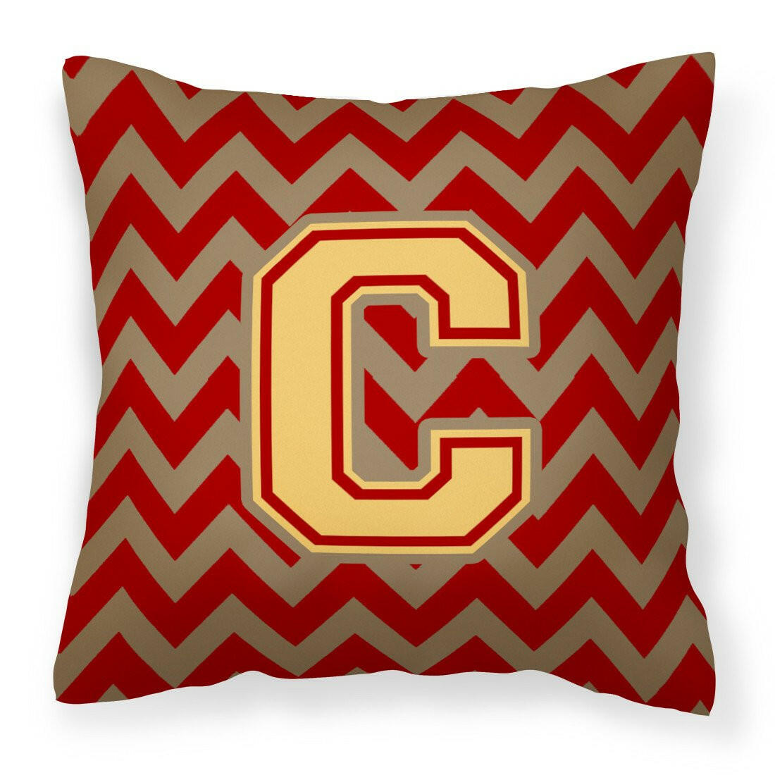Letter C Chevron Garnet and Gold  Fabric Decorative Pillow CJ1048-CPW1414 by Caroline&#39;s Treasures