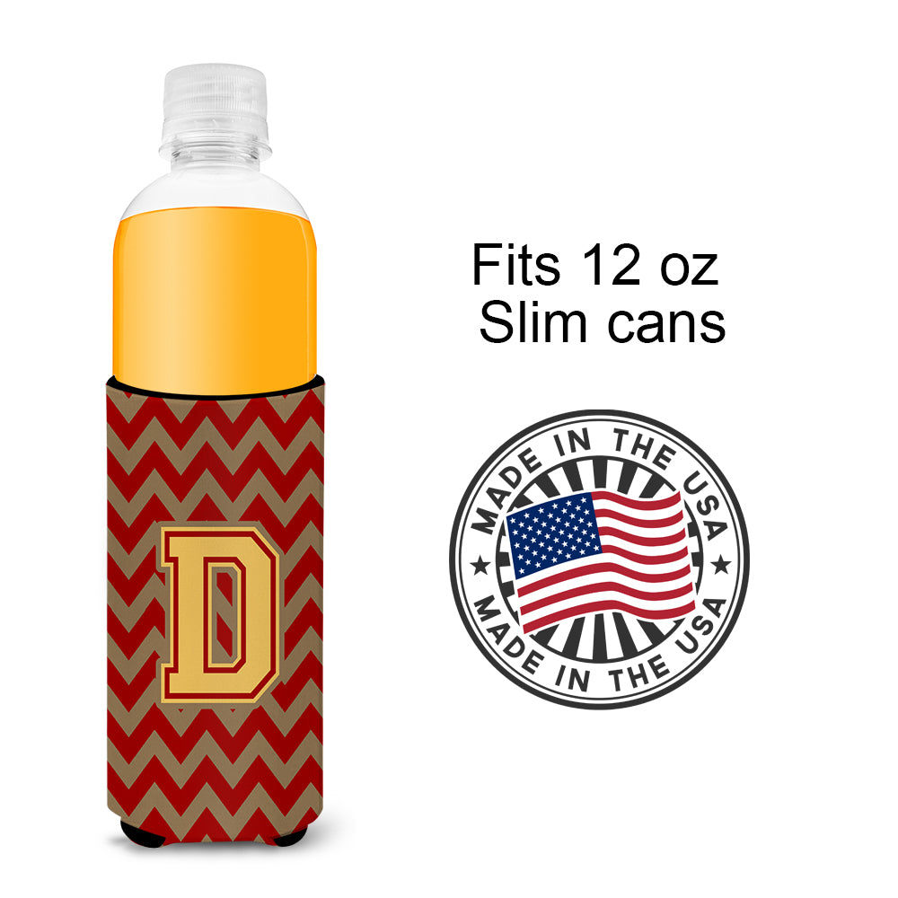 Letter D Chevron Garnet and Gold  Ultra Beverage Insulators for slim cans CJ1048-DMUK.