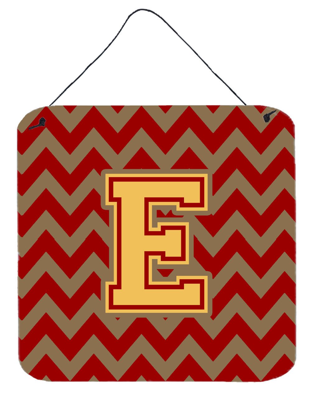 Letter E Chevron Garnet and Gold  Wall or Door Hanging Prints CJ1048-EDS66 by Caroline&#39;s Treasures
