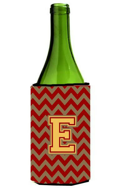 Letter E Chevron Garnet and Gold  Wine Bottle Beverage Insulator Hugger CJ1048-ELITERK by Caroline&#39;s Treasures