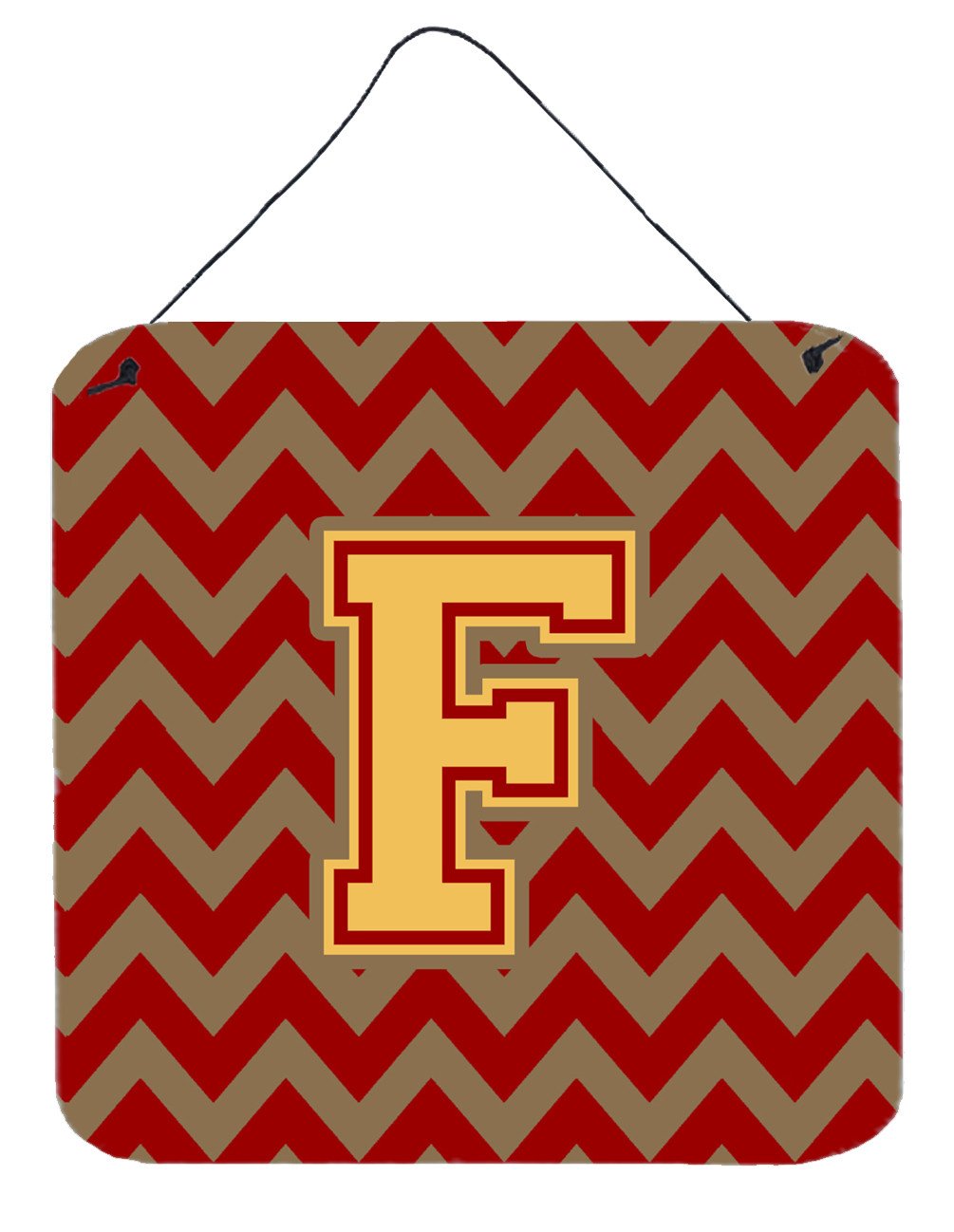 Letter F Chevron Garnet and Gold  Wall or Door Hanging Prints CJ1048-FDS66 by Caroline&#39;s Treasures