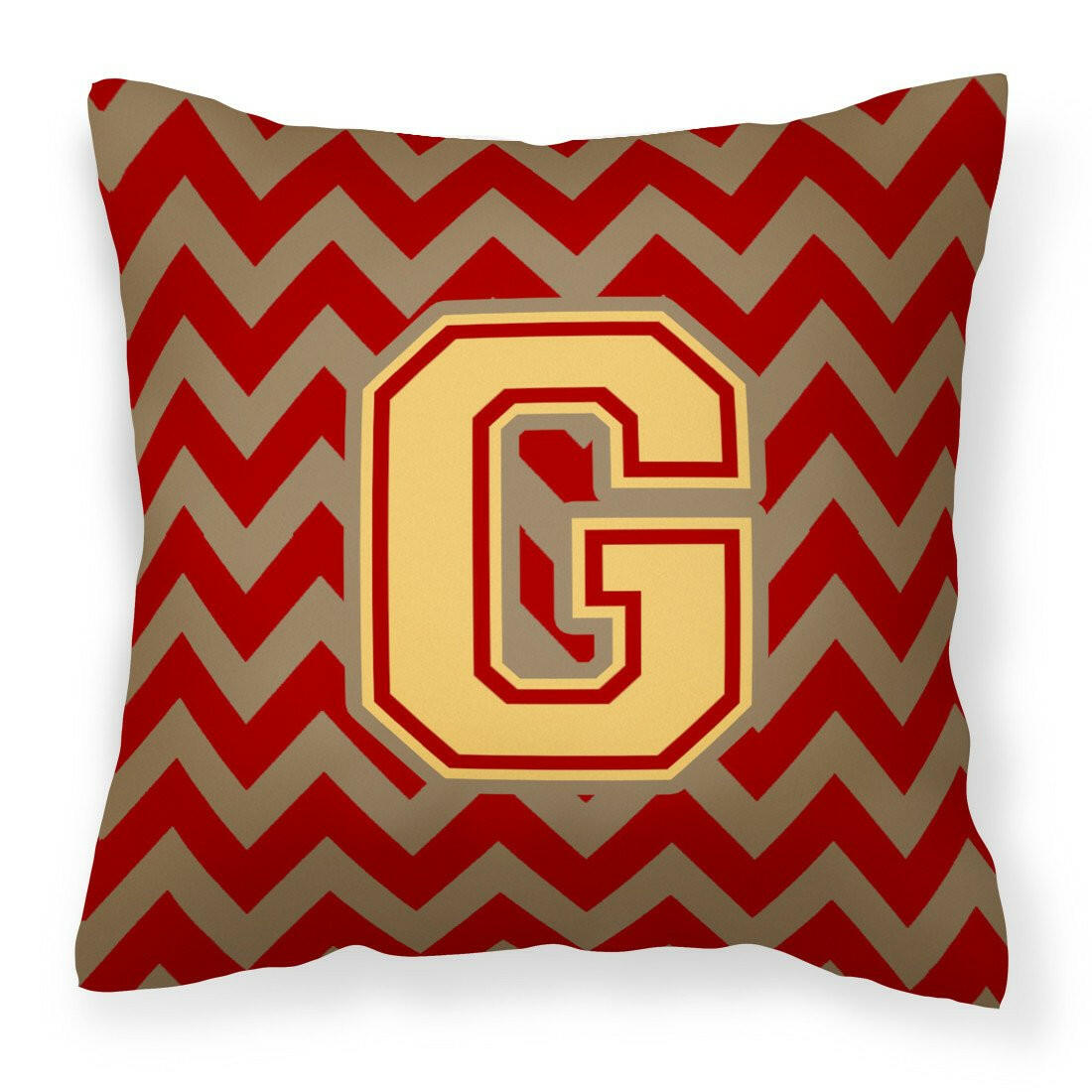 Letter G Chevron Garnet and Gold  Fabric Decorative Pillow CJ1048-GPW1414 by Caroline&#39;s Treasures