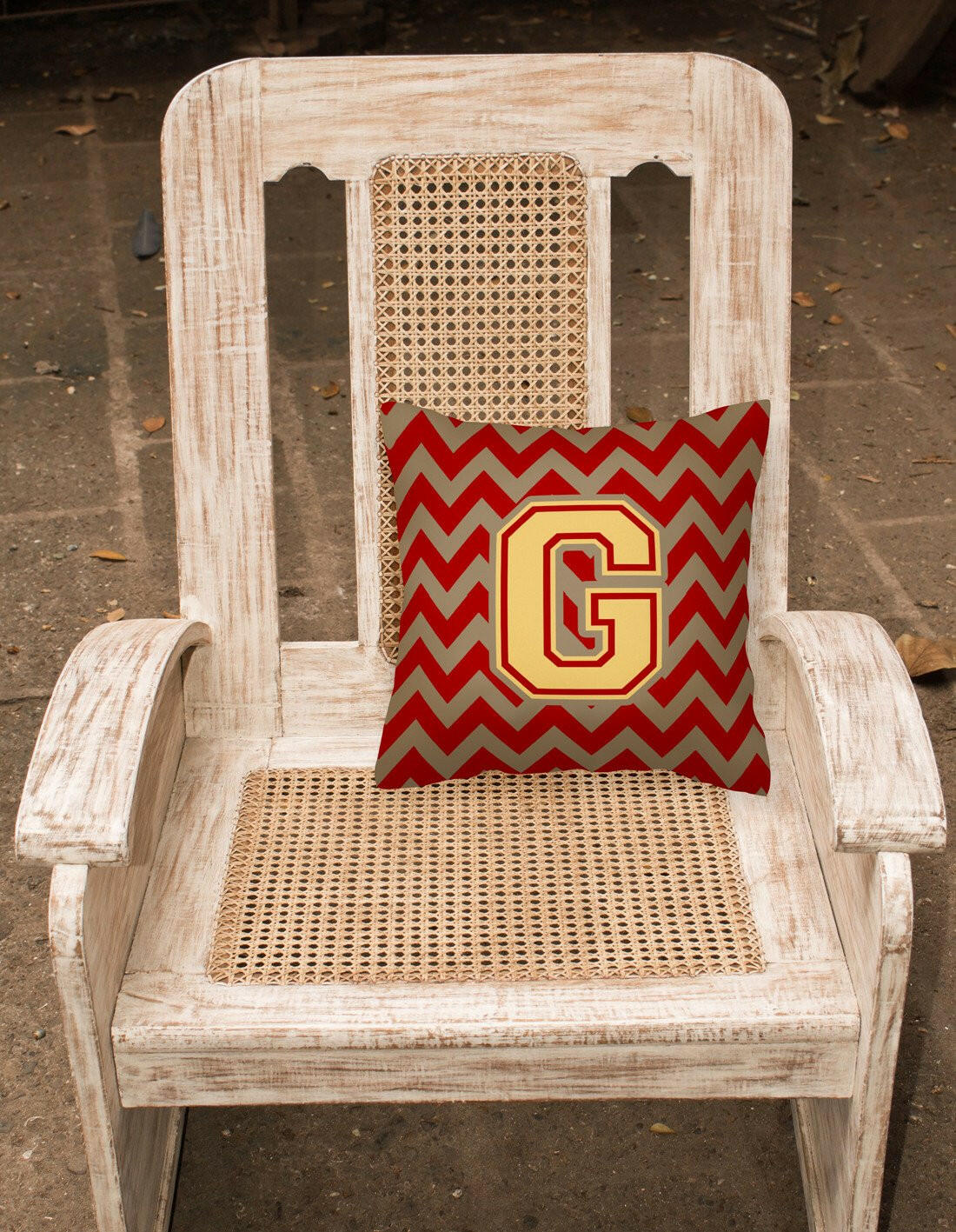 Letter G Chevron Garnet and Gold  Fabric Decorative Pillow CJ1048-GPW1414 by Caroline's Treasures