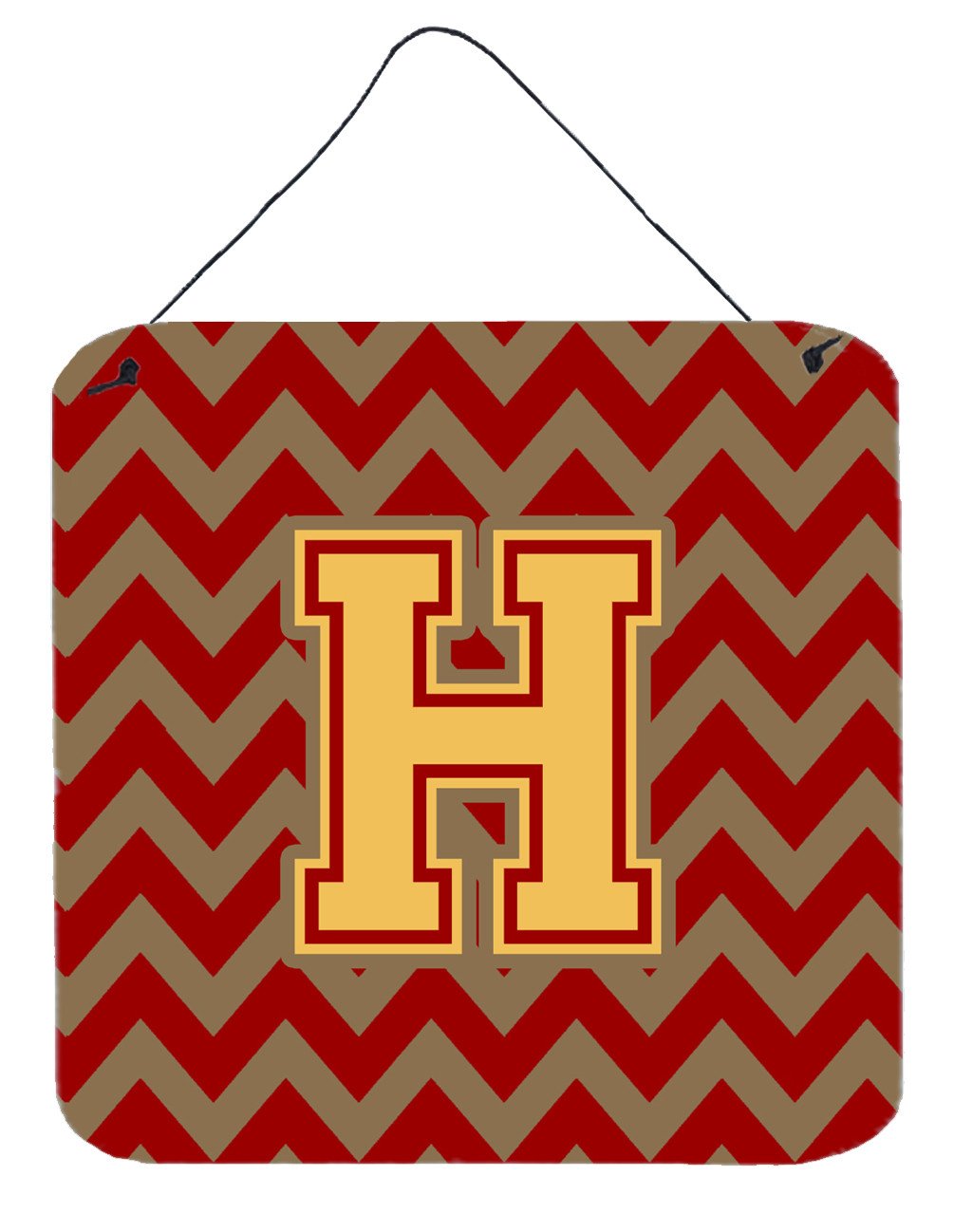 Letter H Chevron Garnet and Gold  Wall or Door Hanging Prints CJ1048-HDS66 by Caroline&#39;s Treasures
