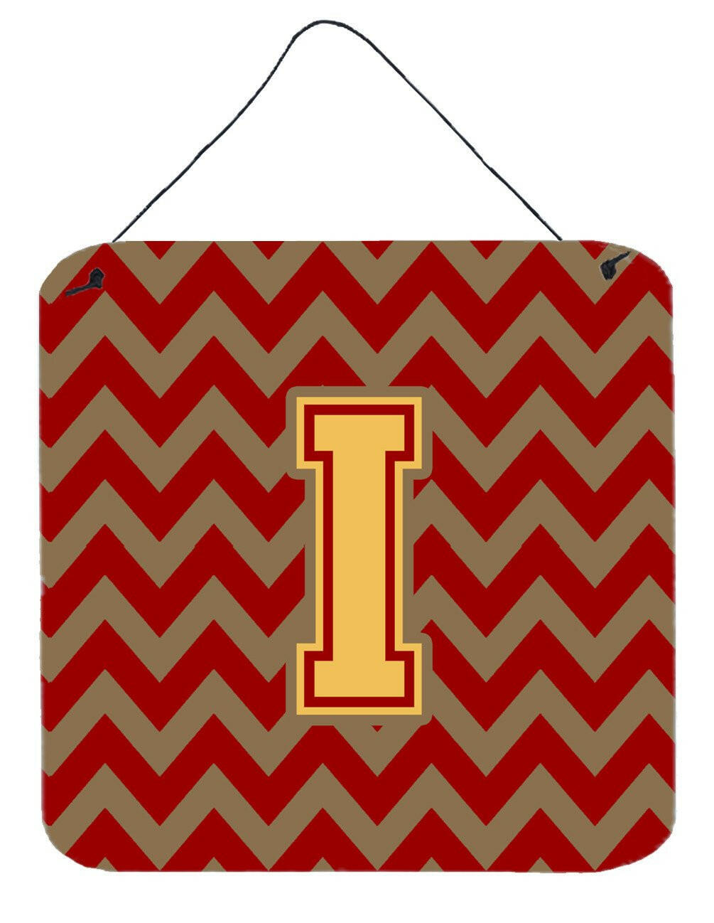 Letter I Chevron Garnet and Gold  Wall or Door Hanging Prints CJ1048-IDS66 by Caroline&#39;s Treasures