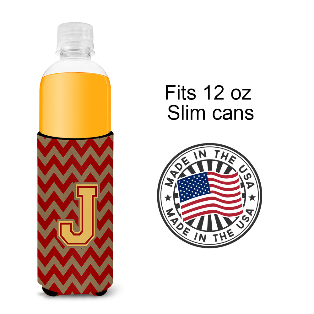 Letter J Chevron Garnet and Gold  Ultra Beverage Insulators for slim cans CJ1048-JMUK.