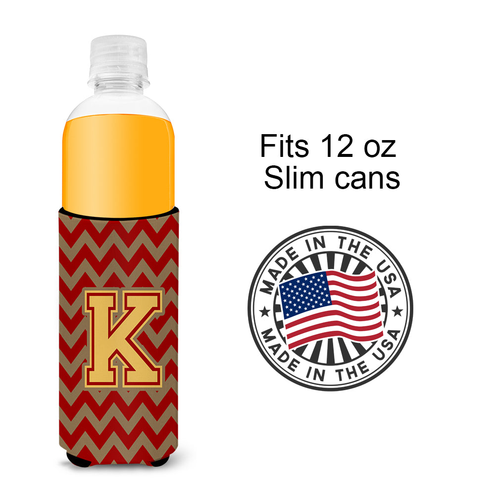 Letter K Chevron Garnet and Gold  Ultra Beverage Insulators for slim cans CJ1048-KMUK