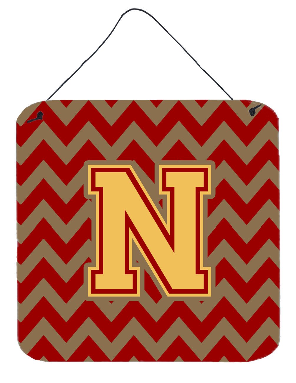 Letter N Chevron Garnet and Gold  Wall or Door Hanging Prints CJ1048-NDS66 by Caroline&#39;s Treasures